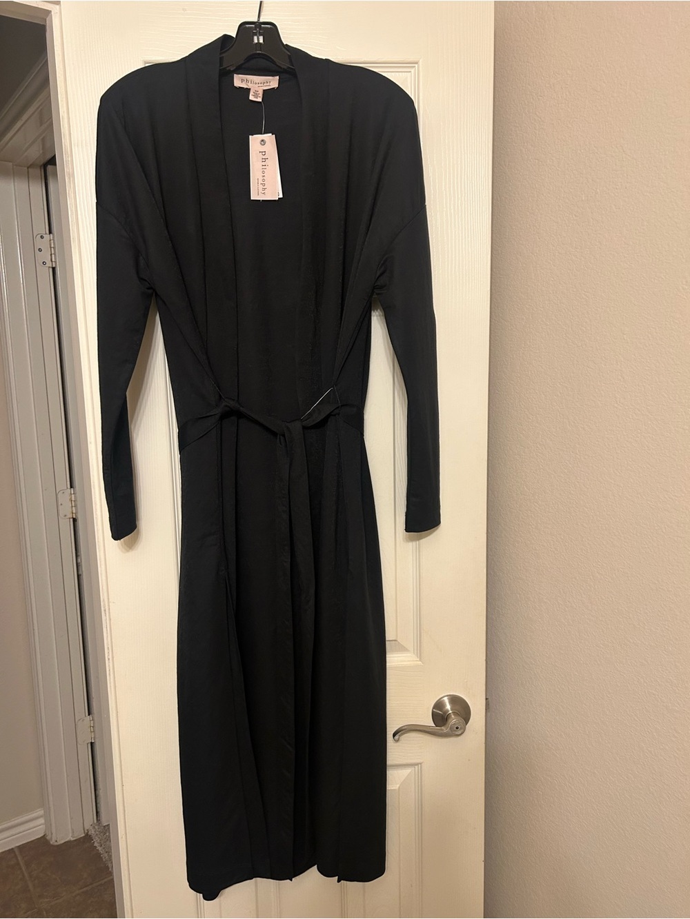 Philosophy Black Long-Sleeve Wrap Belted Maxi Dress